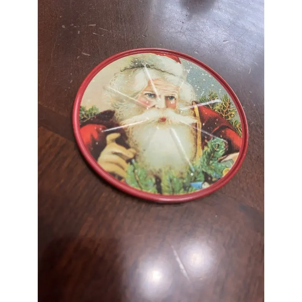 VTG 1986 Mrs. Grossman's 6 Pc Christmas Decor Santa Tin Coaster Set By Enesco